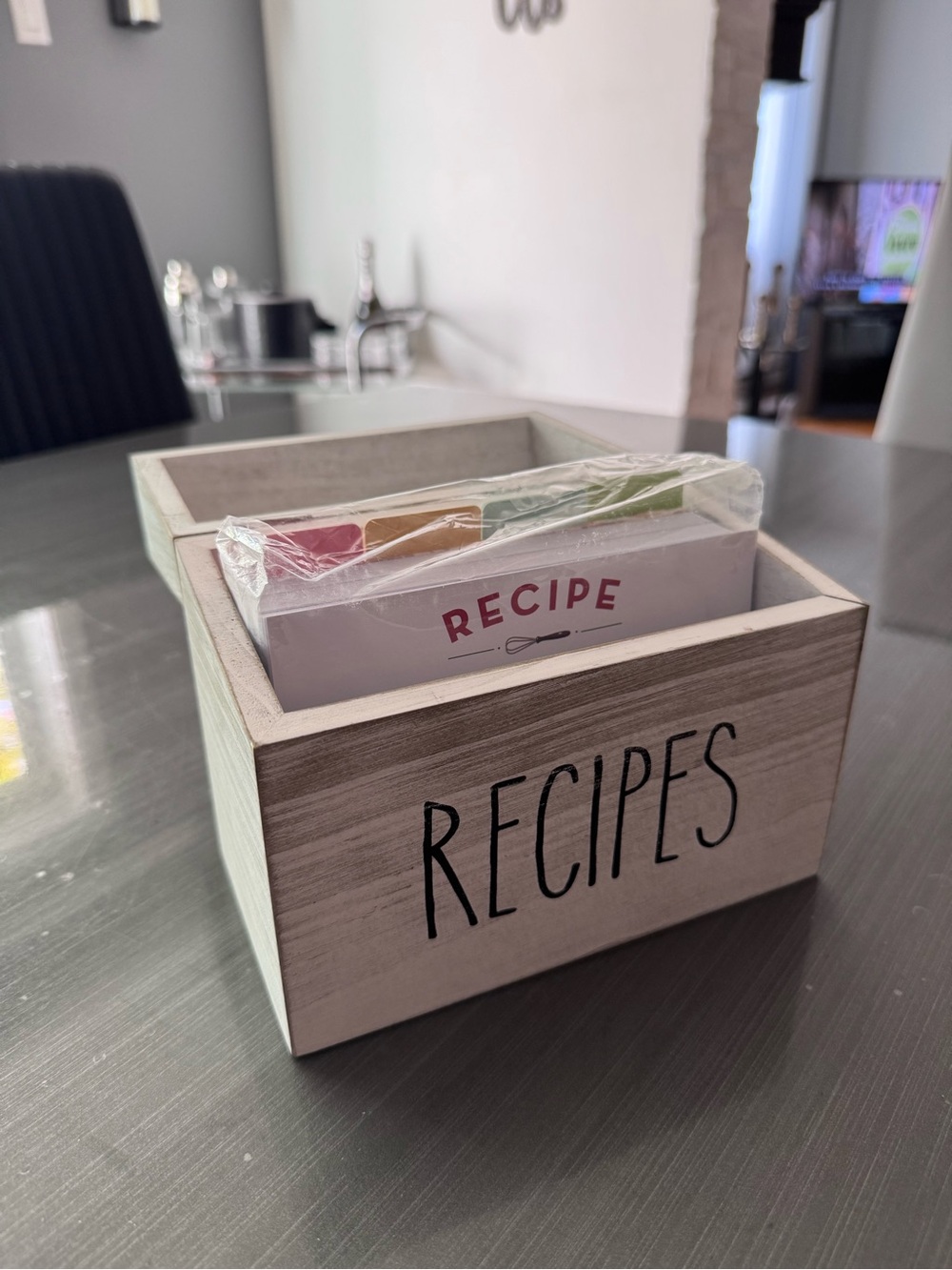Wooden Recipe Box with Colorful Tabs - 100 Recipe Cards
